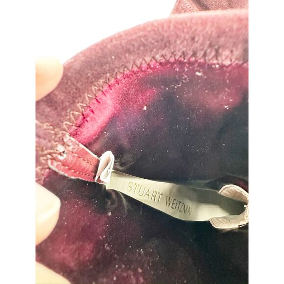 Stuart Weitzman Sky High Platform Heeled Suede Ankle Booties Cabernet Red Size 7 - Picture 4 of 5